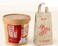 Kefir take-home tub and branded carry bag